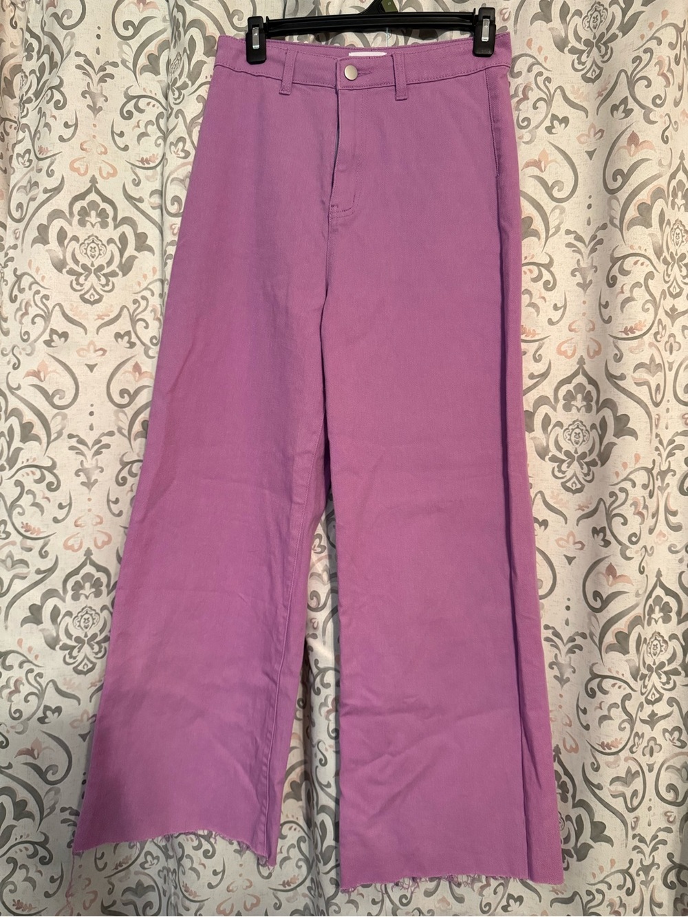 Boutique High Waisted Wide Leg Jeans Bold Purple Denim Front Button